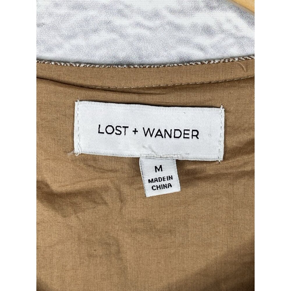 LOST & WANDER Women's Brown Herringbone Ruffle Sleeveless Button Down Dress Med - Picture 3 of 5
